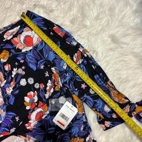 Free People Black Floral Blouse with Purple, Red & Orange Accents - Picture 7 of 13